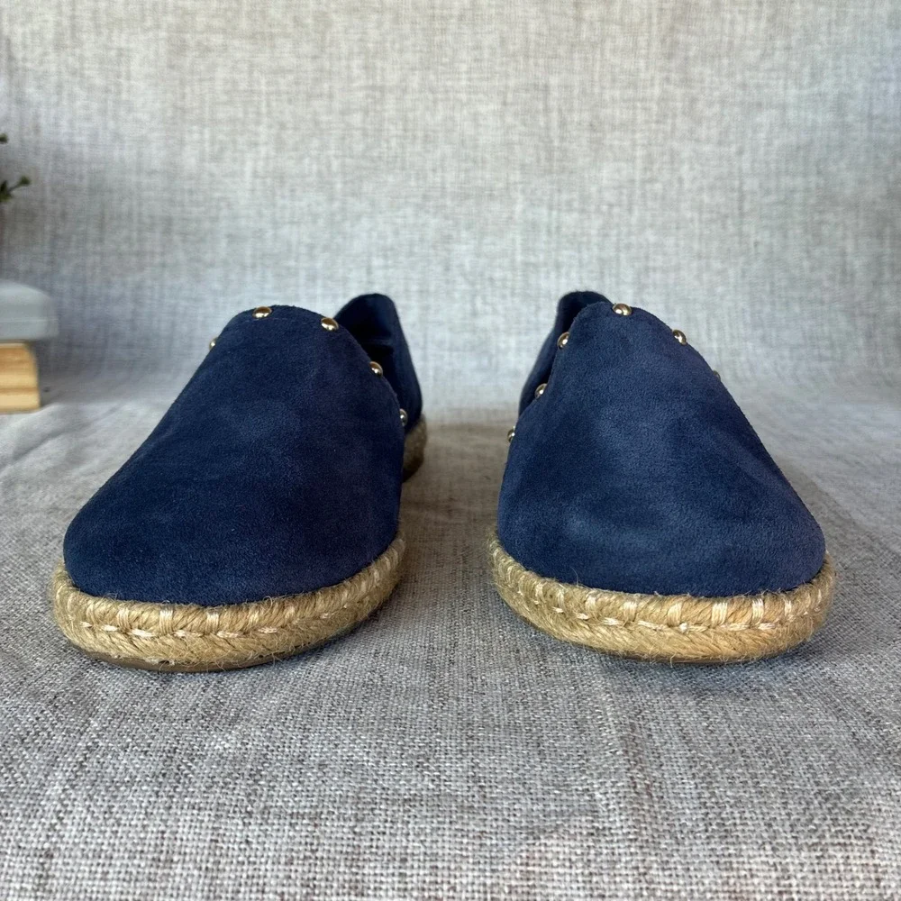 Anne Klein Espadrille Flats Navy Blue Suede Studded 7.5M Kaily iflex Slip On